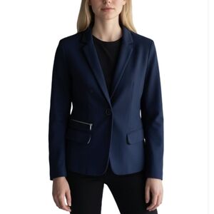 Chico's Stretch Blazer Jacket Size S Navy Blue Single Breast New Office Career
